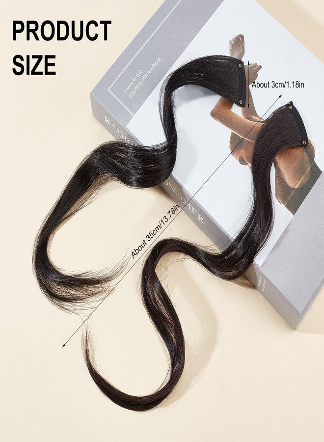 NICENEEDED 2 PCS Black Clip in Fake Bangs, Hair Clip in Extensions Faux Bangs, Wavy Curly Long Side Air Bangs Clips Hair Pieces Barrettes for Women Daily Use Halloween - Image 2